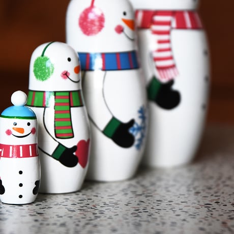 Snowman Family スノーマンファミリー マトリョーシカ インテリア 雪だるま 置物 オブジェ 人形 木のおもちゃ クリスマス 冬 ハンドペイント 雑貨 ギフト プレゼント 入れ子