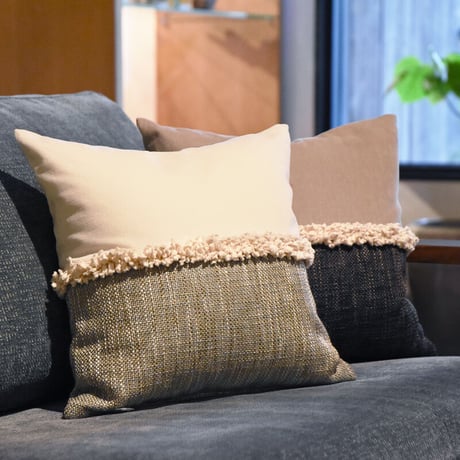 Bicolor Fringe クッションカバー 40cm フリンジ 正方形 四角クッション インテリア コーディネート アクセント ボンボン フリンジ 背あて 腰あて ホテルライク