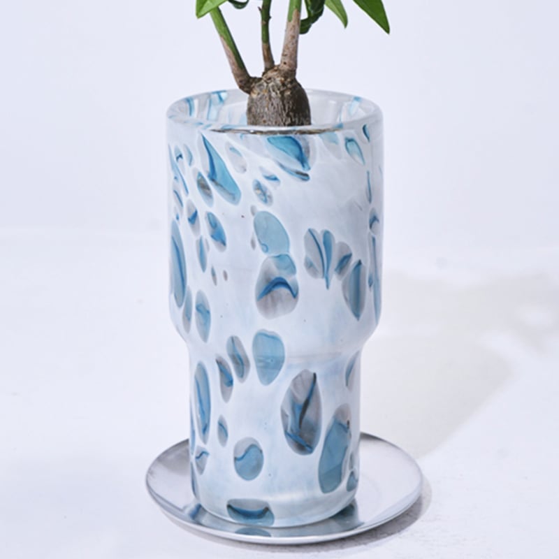 DGガラスステップロングポット＆ソーサー 植木鉢 ガラス鉢 プランター