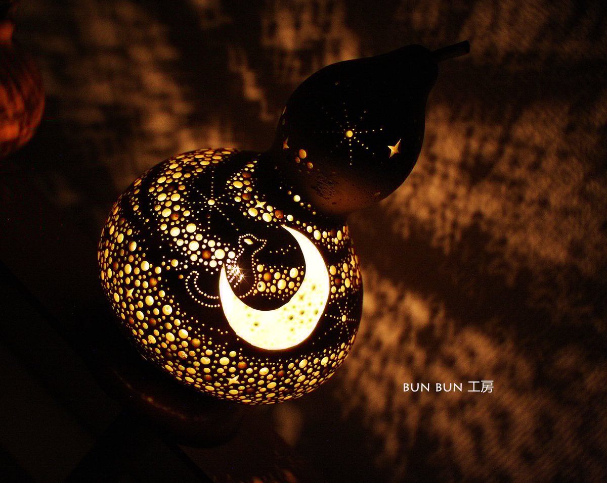 ひょうたんランプ---月夜の星の河 月と猫 | ひょうたんランプ
