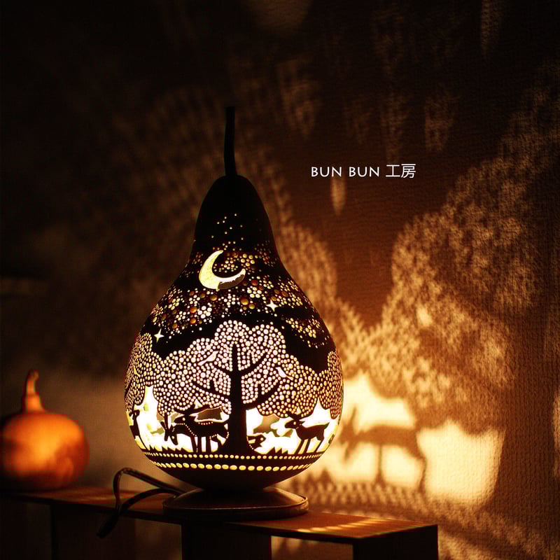 ひょうたんランプ--ーLサイズ 深夜の森と華吹雪 | ひょうたんランプ