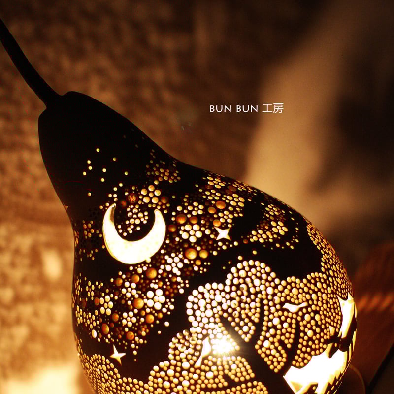 ひょうたんランプ--ーLサイズ 深夜の森と華吹雪 | ひょうたんランプ