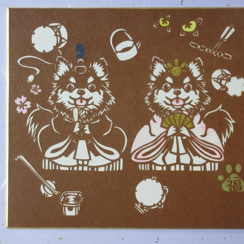 切り絵色紙 ロングコートチワワひな祭り | mimiねこ 