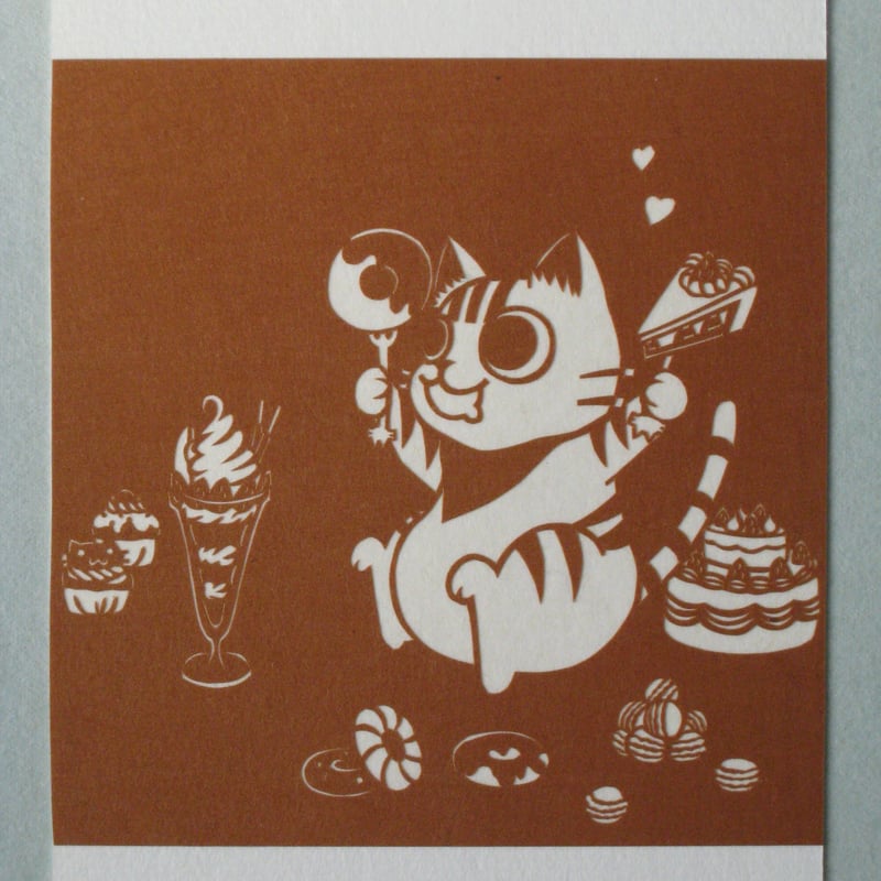 切り絵ポストカード スイーツ | mimiねこ