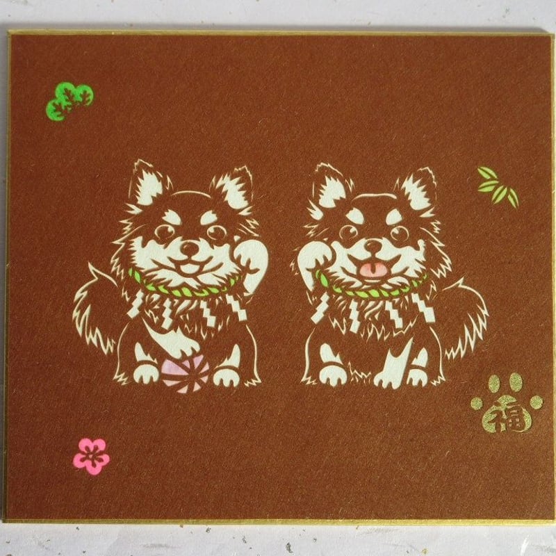 切り絵色紙 ロングコートチワワ招き犬（色紙立て無し） | mimiねこ