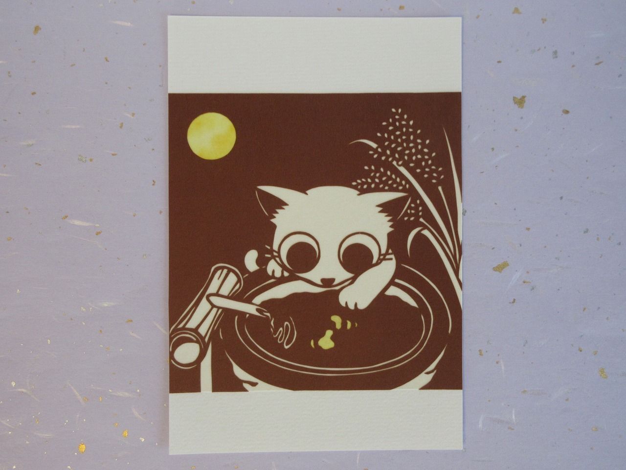 切り絵ポストカード 手水鉢とねこ | mimiねこ