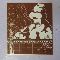 切り絵色紙　猫と入道雲　色紙立て無し