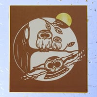 切り絵色紙　ふくろう家族（色紙立てなし）