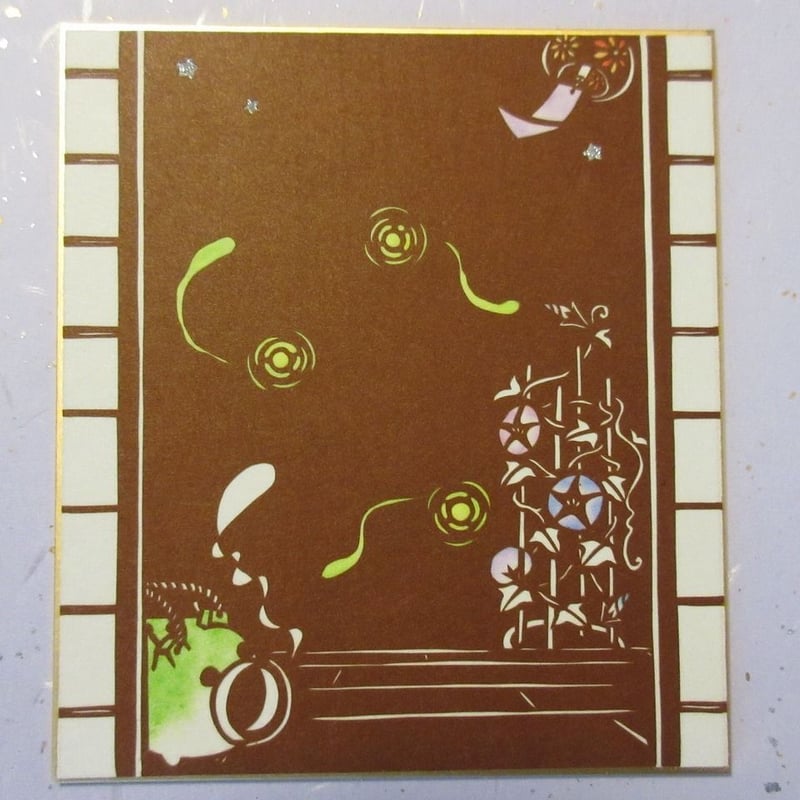 切り絵色紙 夏蛍（色紙立て無し） | mimiねこ