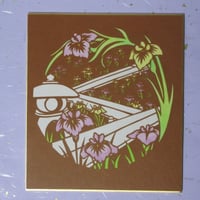 切り絵　菖蒲と八つ橋　色紙立てなし