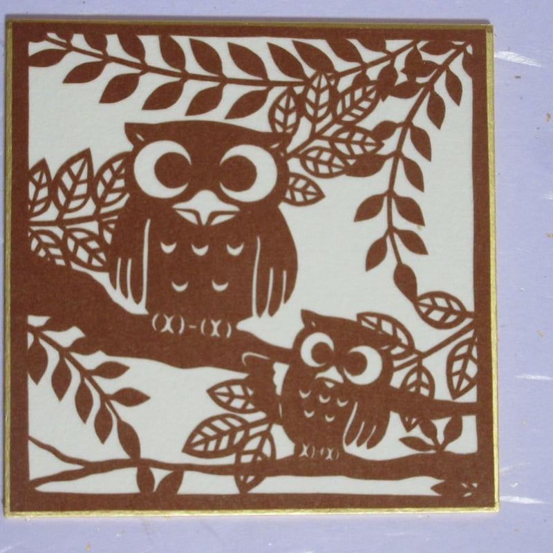 切り絵豆色紙 森のふくろう（色紙立てなし） | mimiねこ
