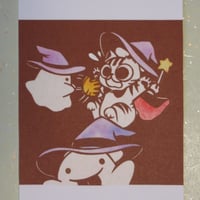 切り絵ポストカード　ねこだましハロウィン