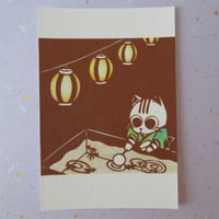 切り絵ポストカード　夏祭り（色つき）
