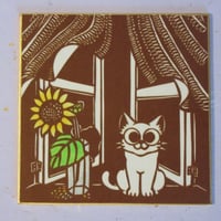 切り絵豆色紙　ヒマワリねこ（色紙立て無し）