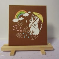 切り絵色紙　梅雨　丸