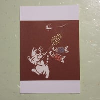 切り絵ポストカード　つばめと鯉のぼり