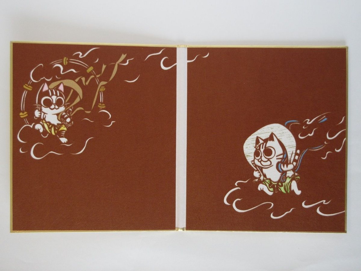 切り絵二つ折れ色紙 風神雷神 | mimiねこ