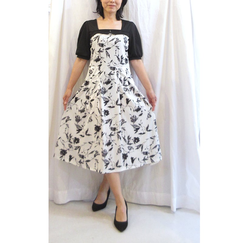白黒ワンピース3619 w2606-47【L】 | ワンピースクローゼット
