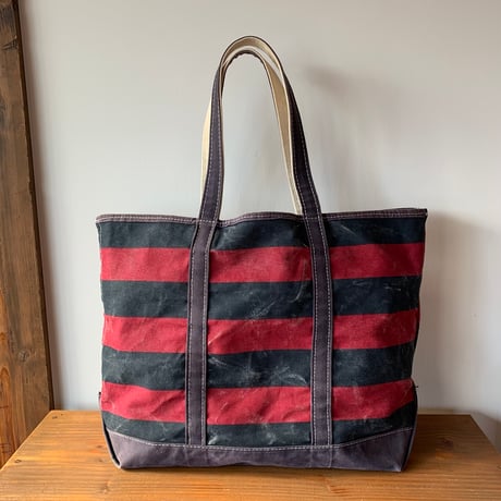 L.L.Bean BOAT AND TOTE 1990s USA Lサイズ 希少カラー ネイビーレッドボーダー ジップトップ エルエルビーン トートバッグ  vintage
