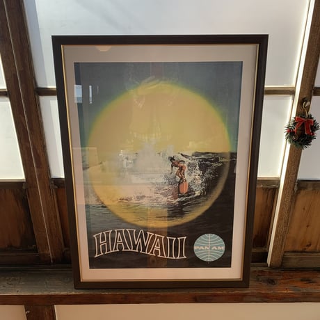 PAN AM  HAWAII パンアメリカン航空 ヴィンテージポスター 額装 希少貴重 vintage
