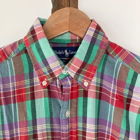 Ralph Lauren 半袖シャツ グリーン･レッド ／USED