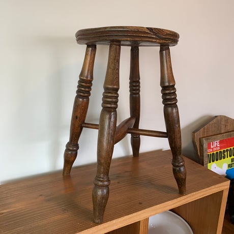 OAK WOOD STOOL 1900s ENGLAND antique vintage 1900年代 オーク ウッド スツール