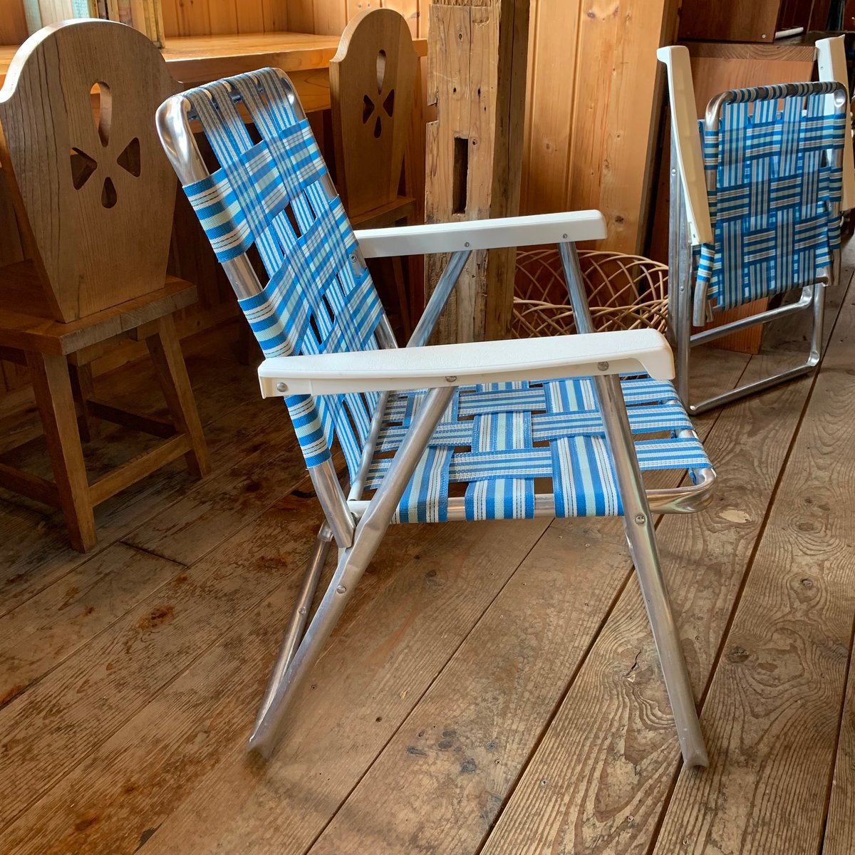 ローンチェア　経年劣化有り LAWN CHAIR VINTAGE ローンチェア 1970年〜1980年代 ① ライトブルー