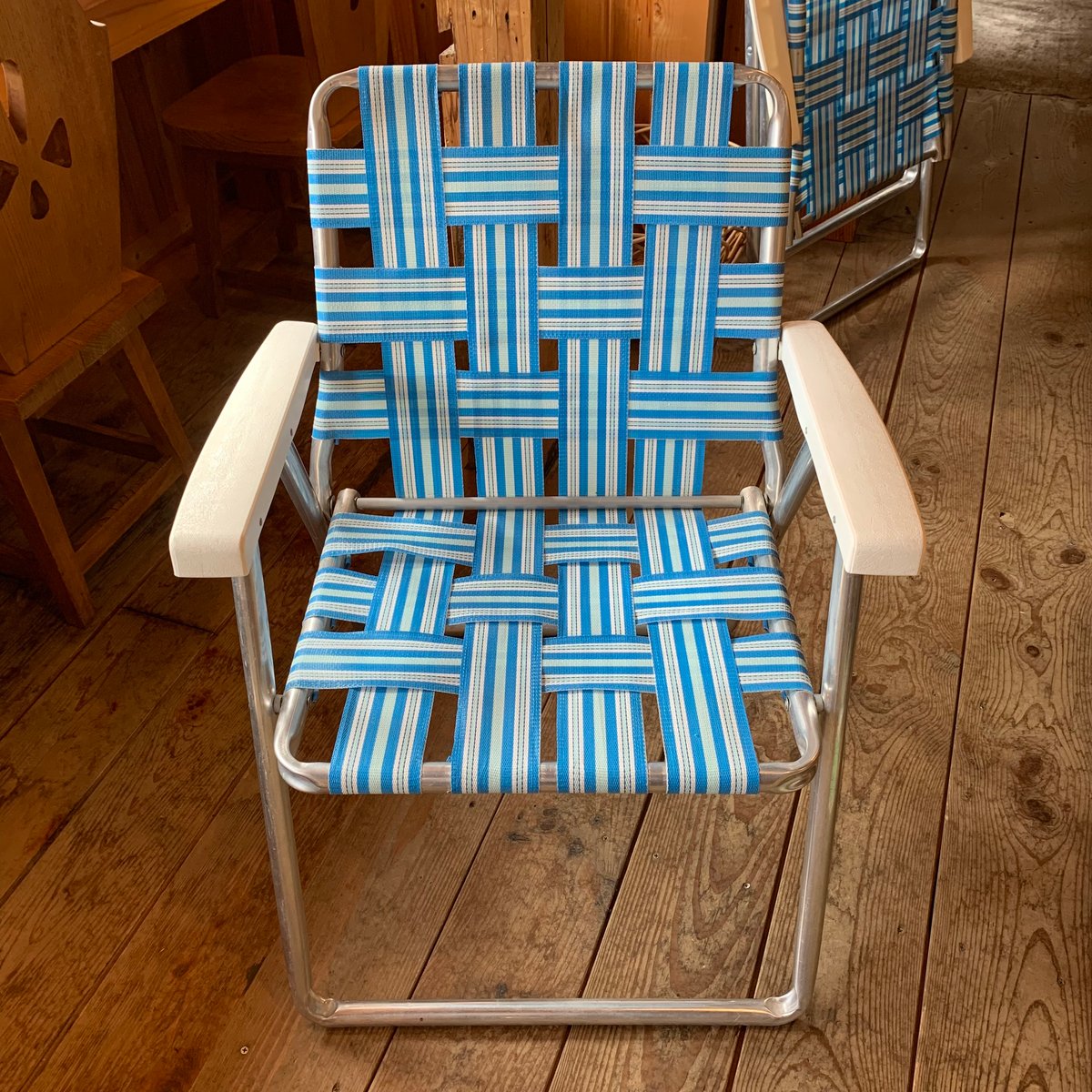 ローンチェア　経年劣化有り　ビンテージ LAWN CHAIR VINTAGE ローンチェア 1970年〜1980年代 ① ライトブルー