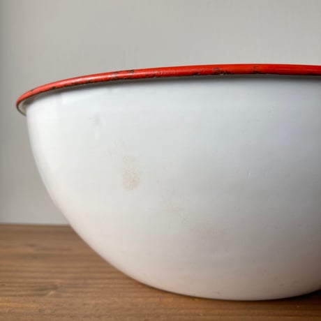 ヴィンテージ 月兎印 FUJII ホーローボウル 24cm／ホワイト×レッド