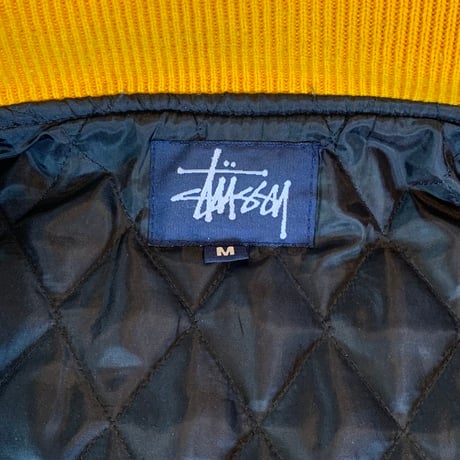 STUSSY 1990s yellow BIG4 AWARD JACKET M SPECIAL OLD STUSSY スタジャン vintage