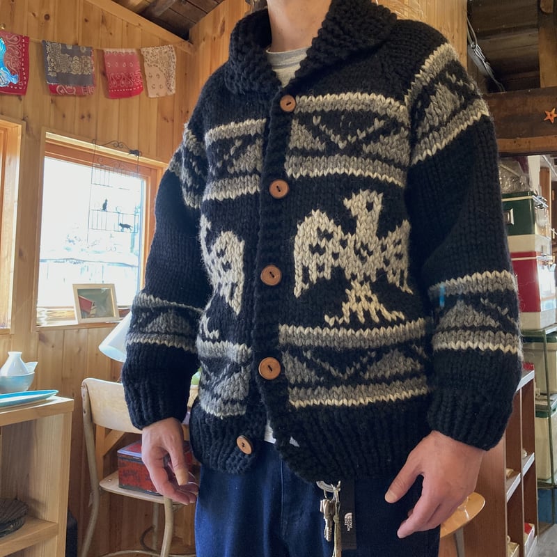 【完売品】希少 カナダ製 カナタ ウール カウチンセーター　XL トナカイ柄手編み