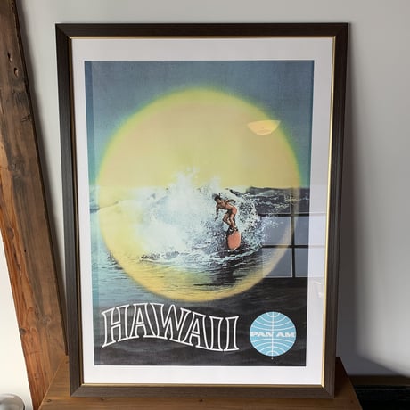 PAN AM  HAWAII パンアメリカン航空 ヴィンテージポスター 額装 希少貴重 vintage