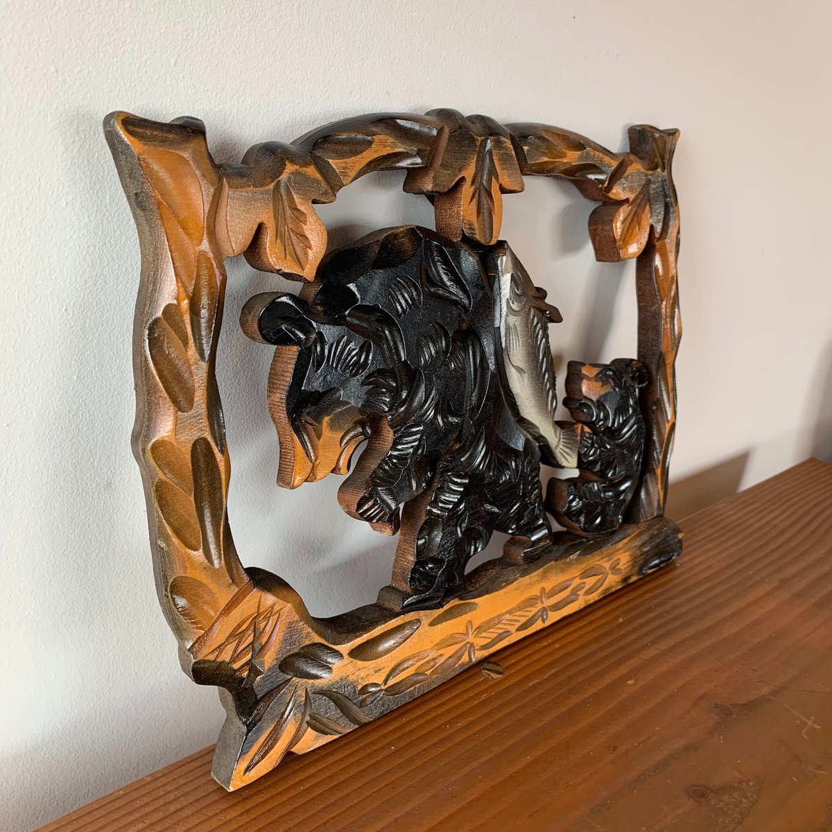 木彫り熊 壁掛け親子熊 1968年6月24日 北海道 JAPAN FOLKART VINTAG