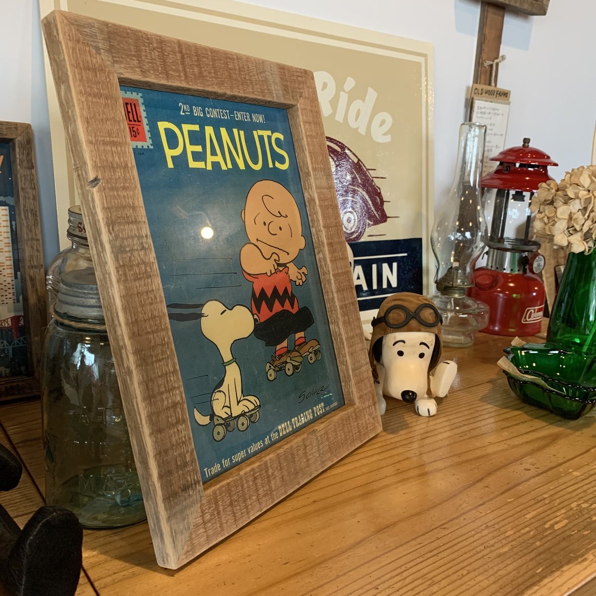 【f☆i.r.s.y.a.f】【額装セット】SNOOPY WOOD LIFE SERVICE no.8 snoopy peanuts オールドウッドフレ