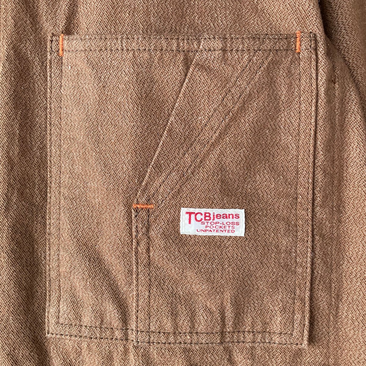 G.W最終日割引TCB JEANS Tabbysカバーオール ブラウンデニム