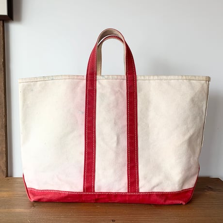 L.L.Bean BOAT AND TOTE 1970s1980s USA 希少 2色ギザタグ 狭幅 ナローハンドル Lサイズ ホワイト レッド  エルエルビーン トートバッグ  vintage