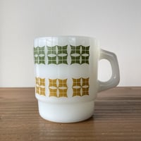 FIRE KING ANCHOR HOCKING Pinwheel ファイヤーキング ピンウィール マグカップ／緑･黄土