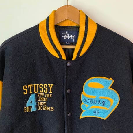 STUSSY 1990s yellow BIG4 AWARD JACKET M SPECIAL OLD STUSSY スタジャン vintage