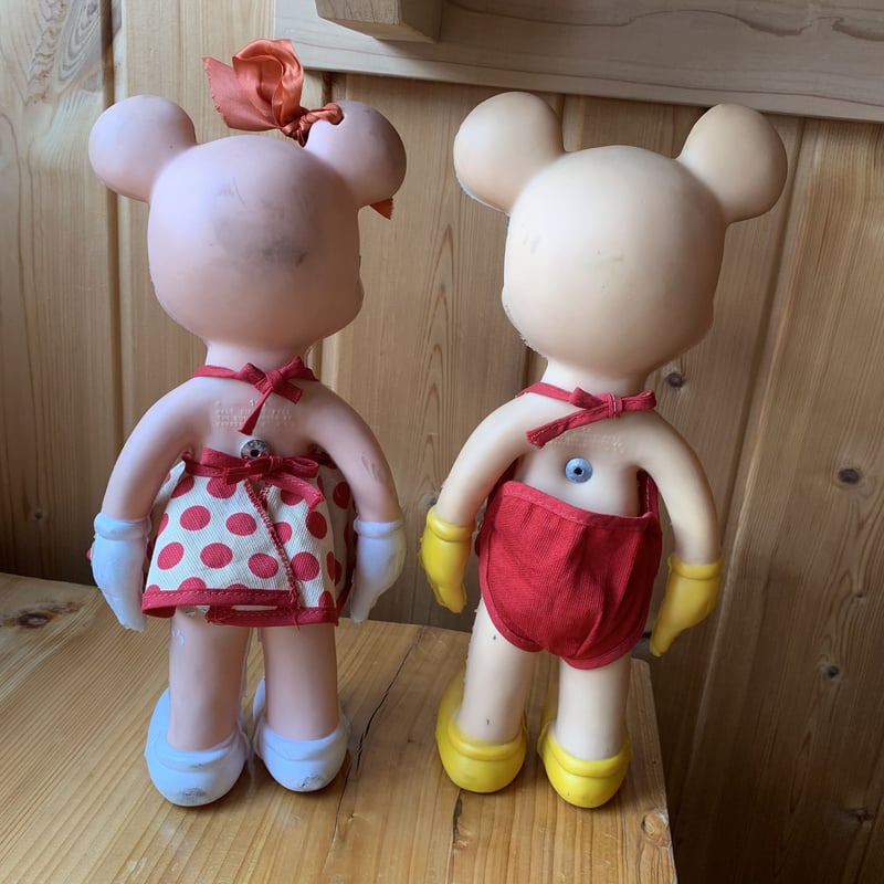 50s サンラバー　ミッキーマウス ミニーマウス フィギュア 2体セット　完品 ディズニー サンラバー社 ミッキー＆ミニー ラバードール2体セット