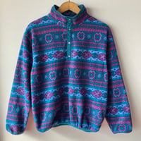 L.L.Bean エルエルビーン 美品 1980s pullover made in USA  総柄 フェアアイル柄 幾何学柄 ハーフスナップ プルオーバー パープル系 VINTAGE