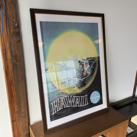 PAN AM  HAWAII パンアメリカン航空 ヴィンテージポスター 額装 希少貴重 vintage