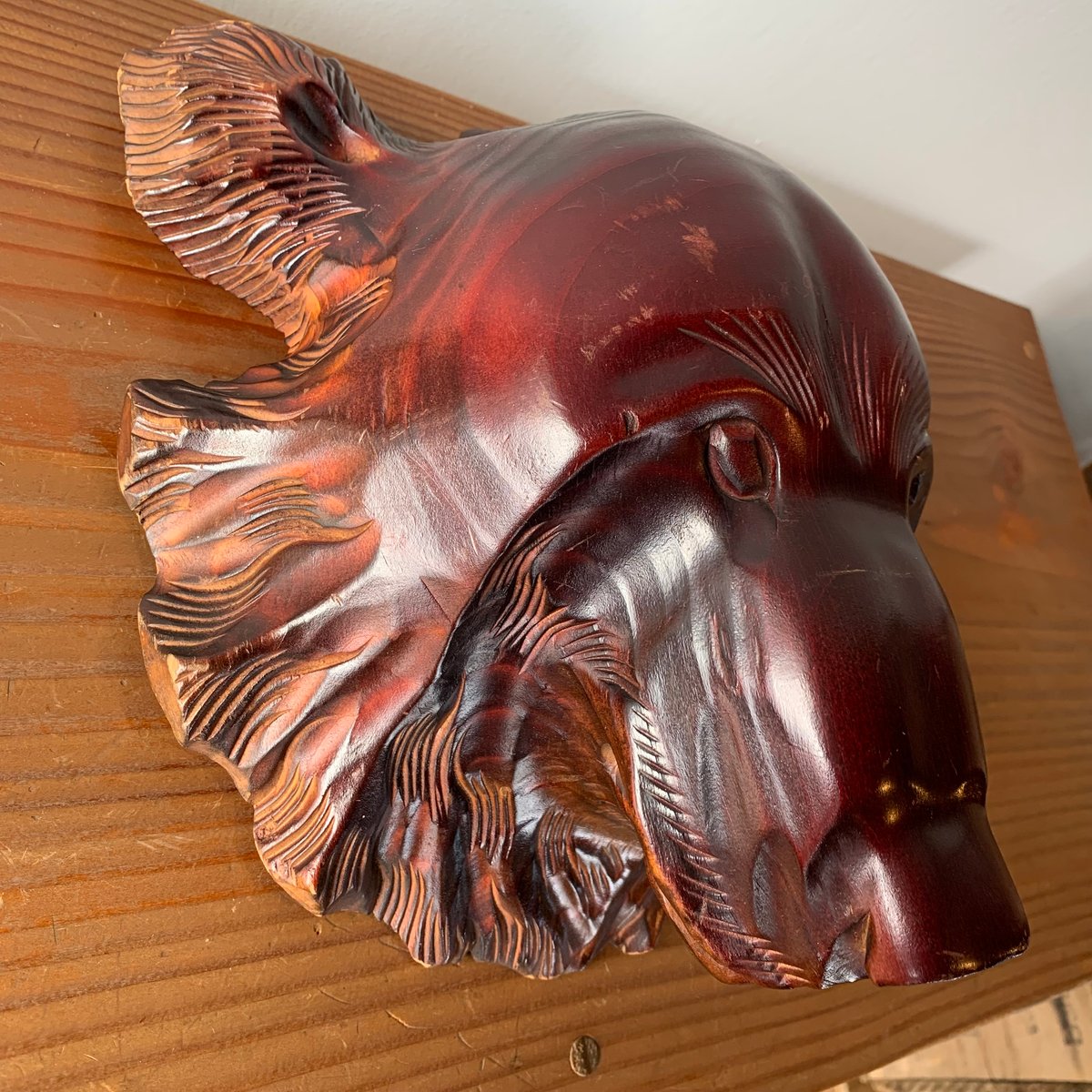 木彫り熊の顔：壁掛け：北海道土産・昭和４３年・大型 木彫り熊の顔：壁掛け：北海道土産・昭和43年・大型 木彫り熊