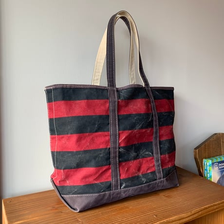 L.L.Bean BOAT AND TOTE 1990s USA Lサイズ 希少カラー ネイビーレッドボーダー ジップトップ エルエルビーン トートバッグ  vintage