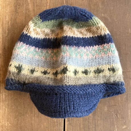 ハンドメイド ニットキャップ／ブルー