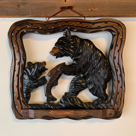 木彫り熊 壁掛け 親子熊 北海道 北海木工芸社 HOKKAIDO JAPAN FOLKART VINTAGE
