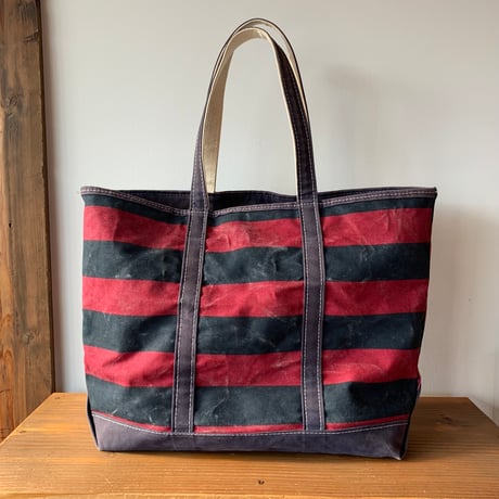 L.L.Bean BOAT AND TOTE 1990s USA Lサイズ 希少カラー ネイビーレッドボーダー ジップトップ エルエルビーン トートバッグ  vintage