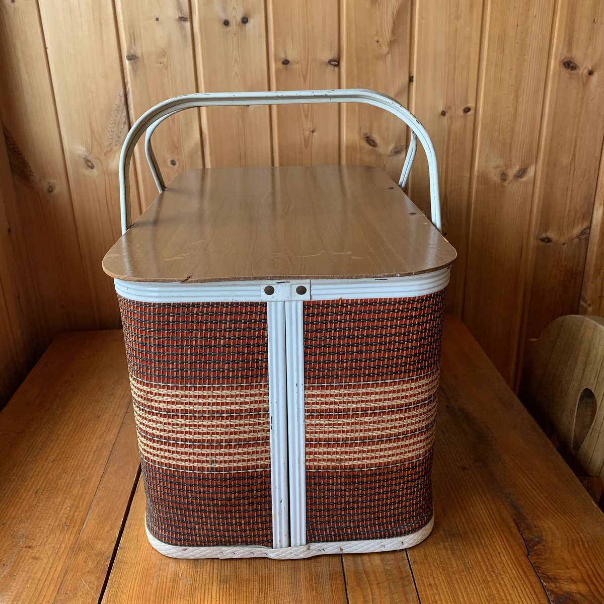 1970's　カリモク　ウッド　レッド　ファブリック　モダン　バスケット 木製バスケット | 北欧家具・ヴィンテージ家具・オリジナル家具