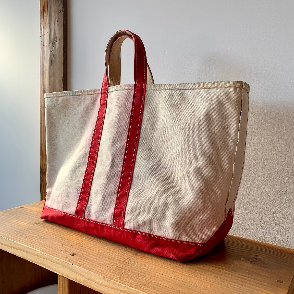 80’s LL Bean トートバッグ　ギザタグ L.L.Bean BOAT AND TOTE 1980s USA 2色ギザタグ 狭幅 ナローハ