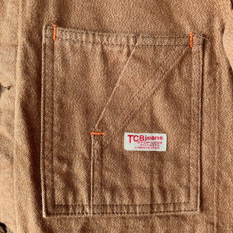 G.W最終日割引TCB JEANS Tabbysカバーオール ブラウンデニム TCB JEANS TABBYS JACKET ブラウンデニム 34 NOS デッドストック