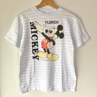 VINTAGE Mickey ミッキーマウス S/S TEE U.S.A.／ボーダー FLORIDA 1990s
